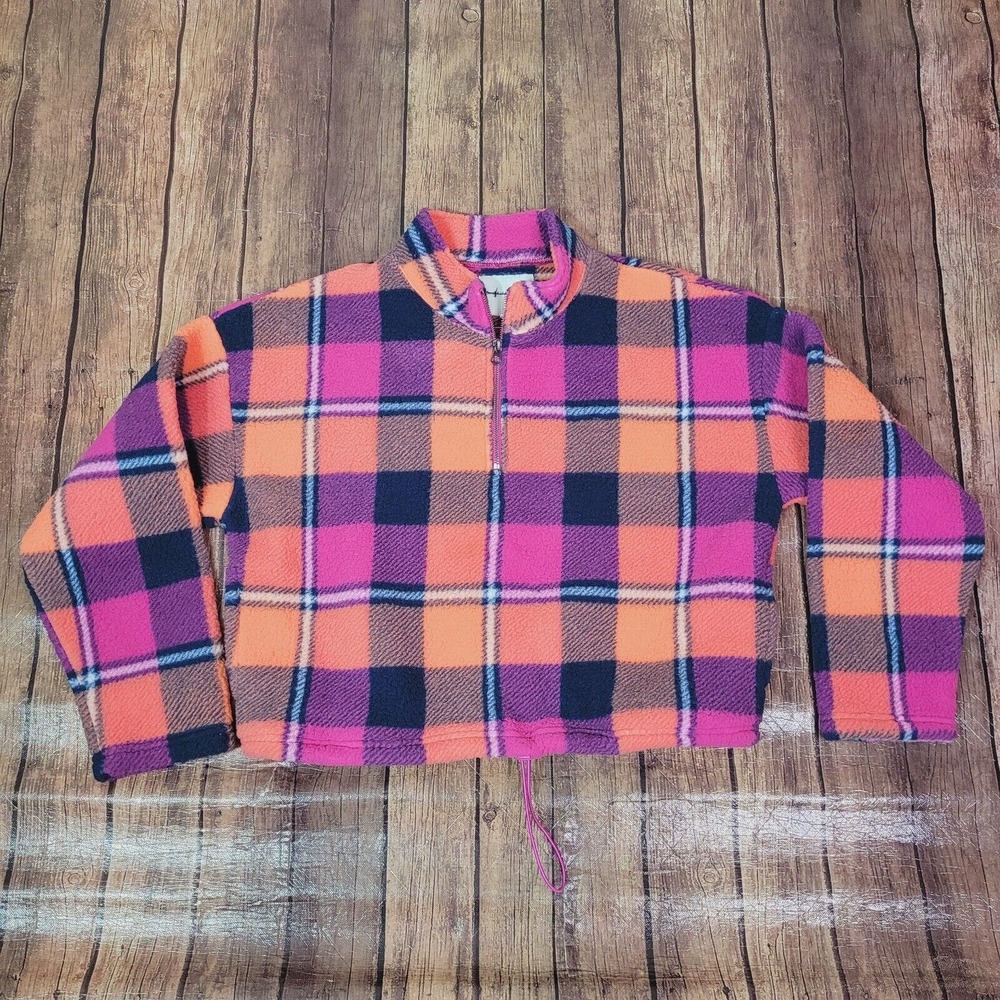 American Eagle Womens Pullover Pink Orange M Mock Neck Quarter Zip Pockets Soft